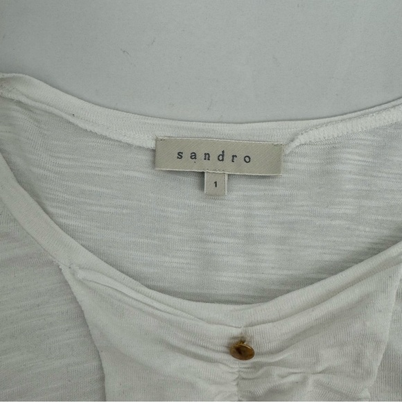 Sandro Womens  Ruffle Short Sleeve Top Tee Shirt White Size 1 - Picture 4 of 10